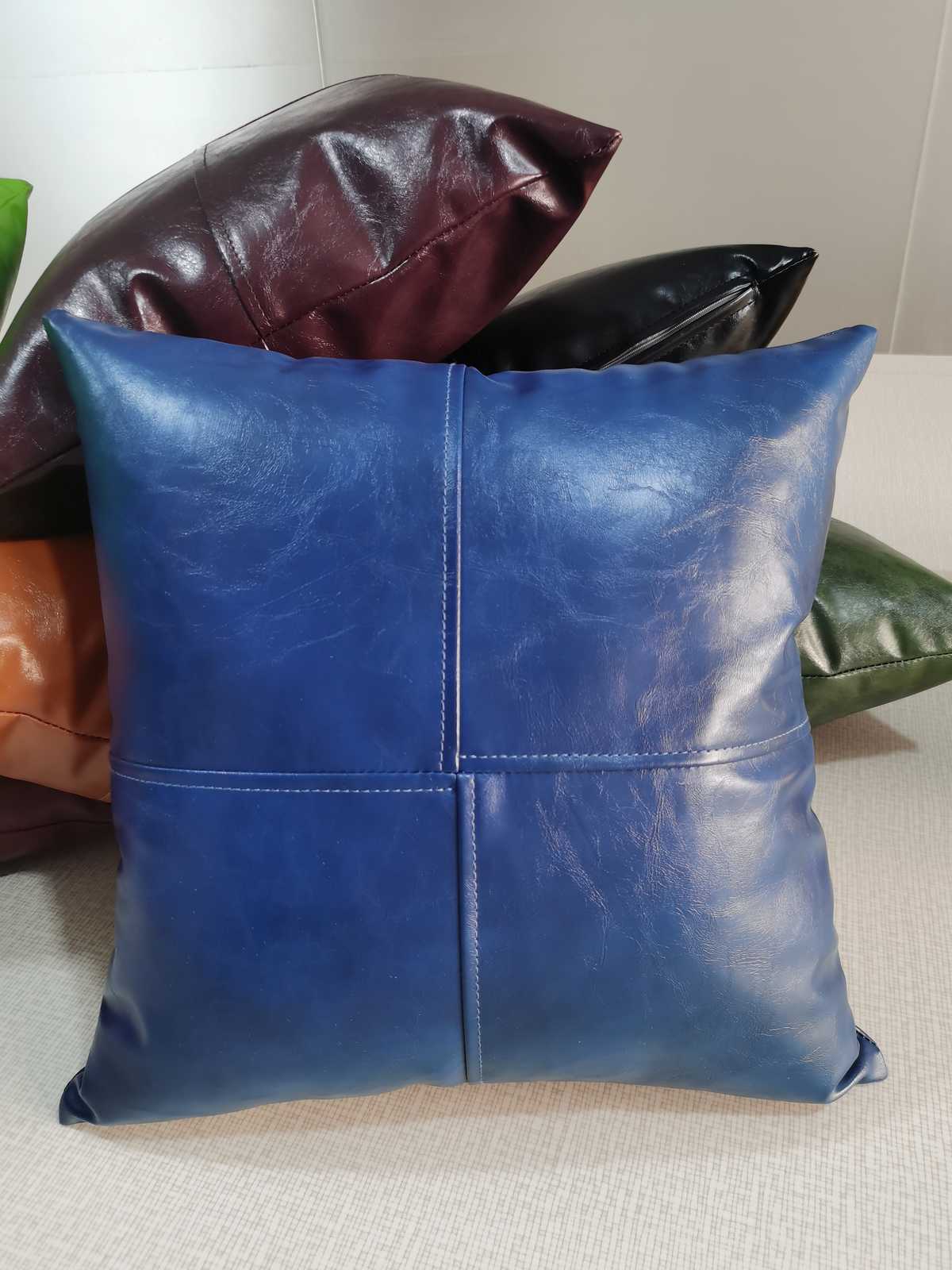 ソファクッション 四角パッチワークレザークッション