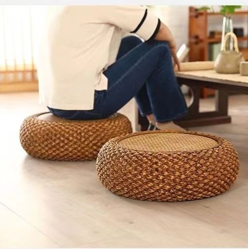 ソファクッション 手編み藁製丸型フロア座布団