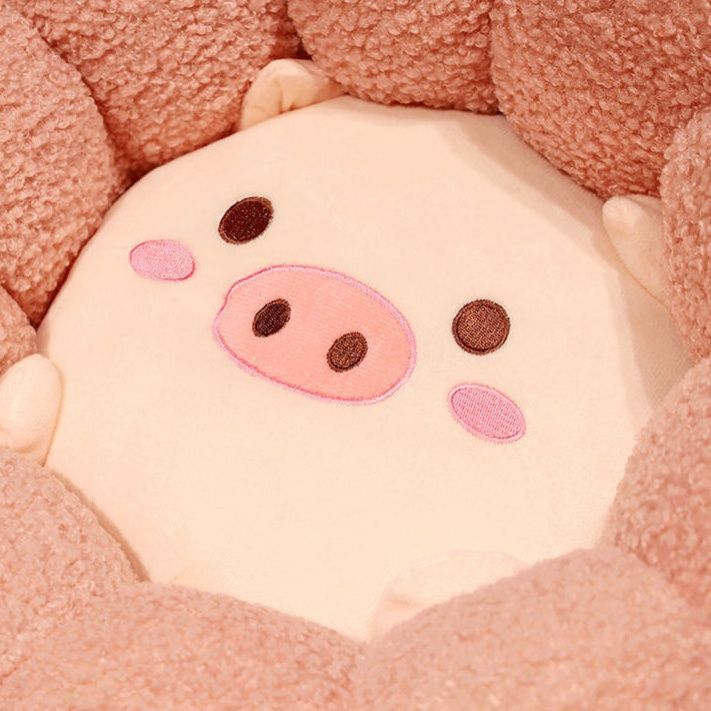 ソファクッション 花びら型動物顔刺繍入りふわもこソファクッション