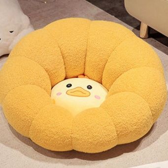 ソファクッション 花びら型動物顔刺繍入りふわもこソファクッション