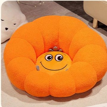 ソファクッション 花びら型動物顔刺繍入りふわもこソファクッション