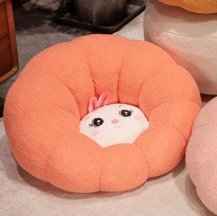 ソファクッション 花びら型動物顔刺繍入りふわもこソファクッション