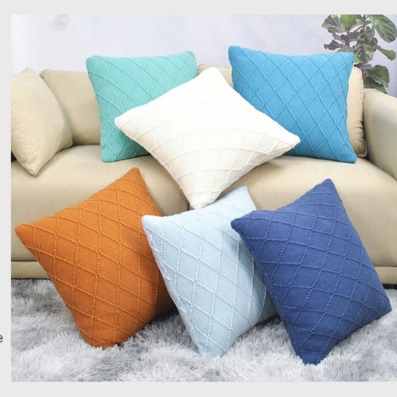 ソファクッション 菱形格子縫い柔らか腰当て抱き枕