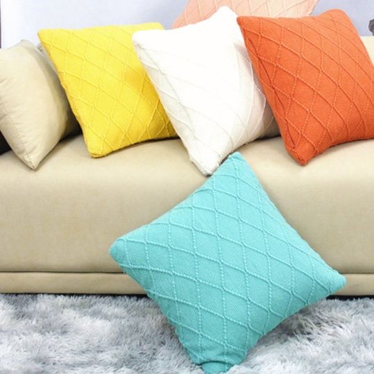 ソファクッション 菱形格子縫い柔らか腰当て抱き枕