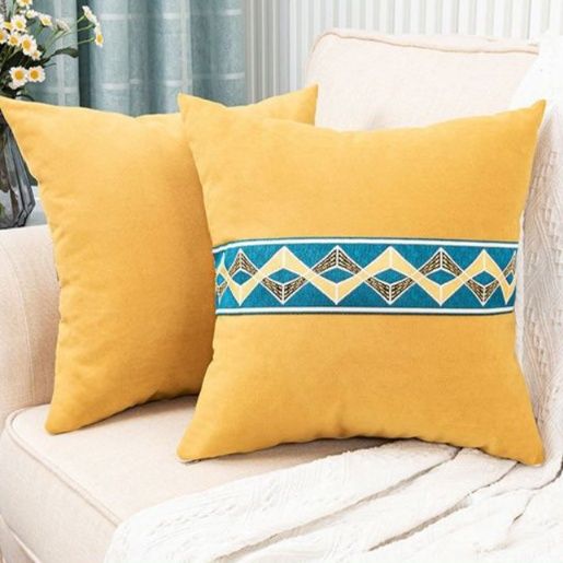 ソファクッション 幾何学模様刺繍入り荷蘭絨正方形ソファクッション