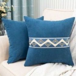 ソファクッション 幾何学模様刺繍入り荷蘭絨正方形ソファクッション