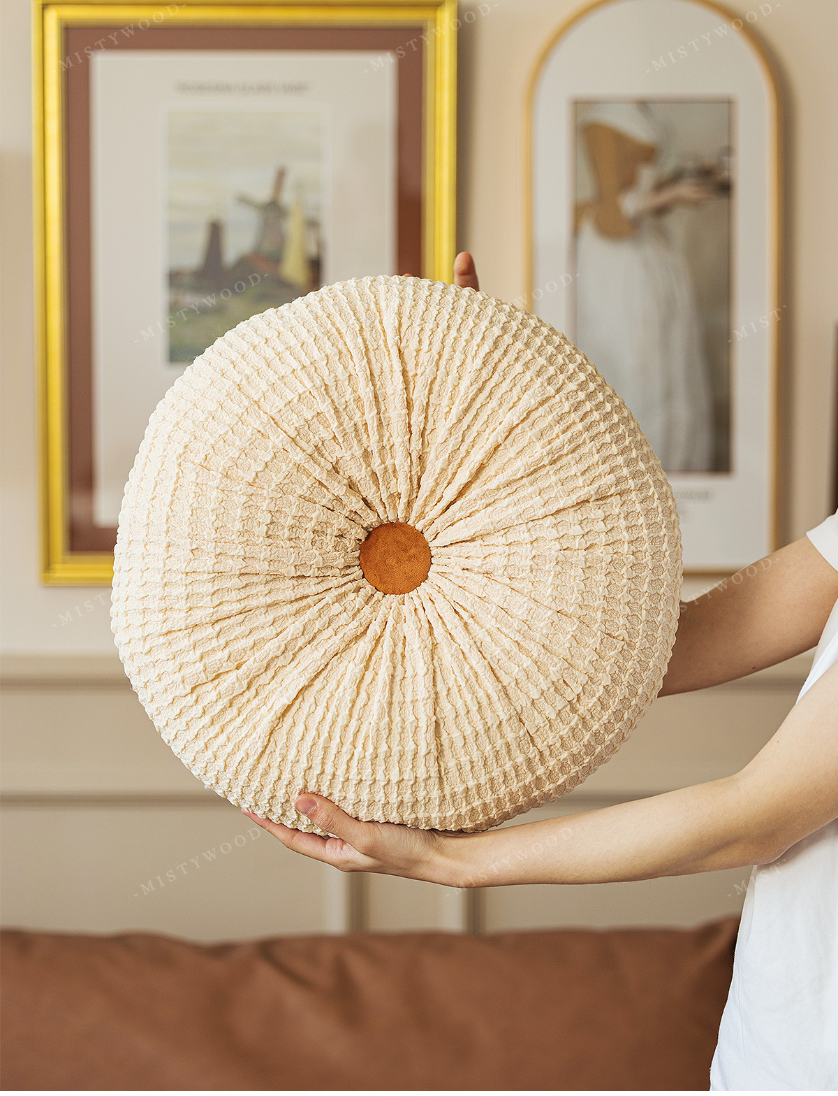 ソファクッション 贅沢プリーツ円形クッション