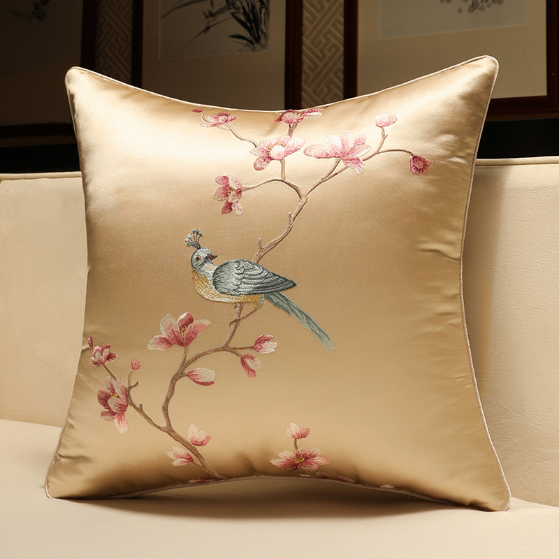 ソファクッション 伝統花鳥刺繍クッション