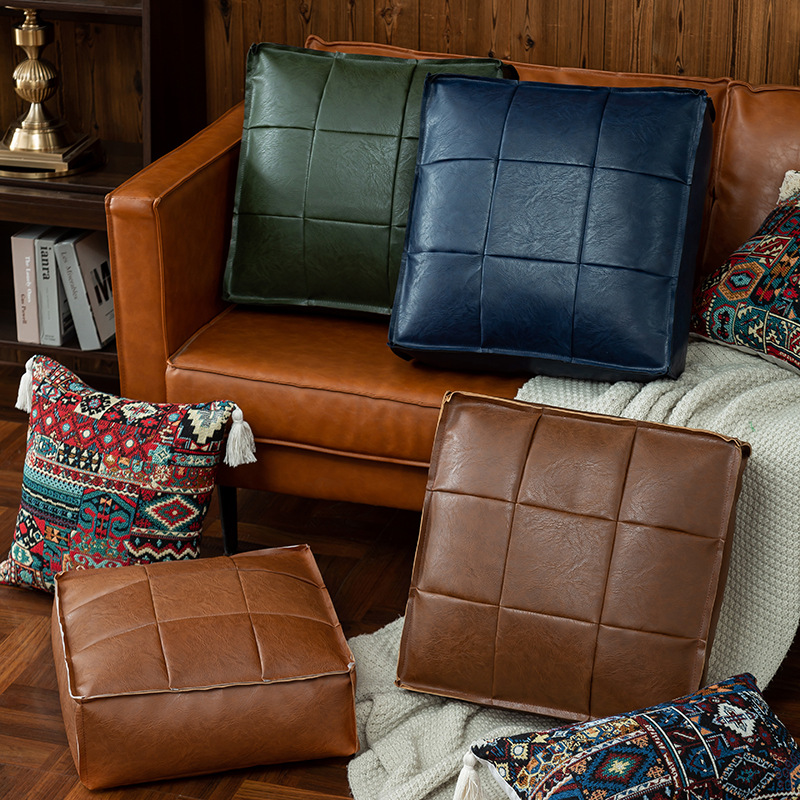 ソファクッション 高級感漂う立方体レザー製ソファクッション座墊