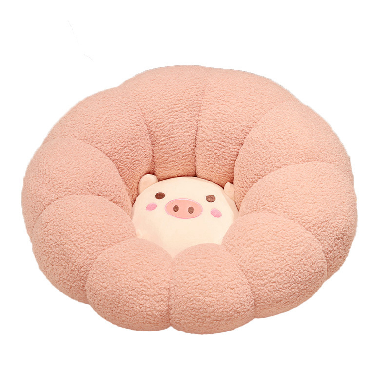 ソファクッション 花びら型動物顔刺繍入りふわもこソファクッション