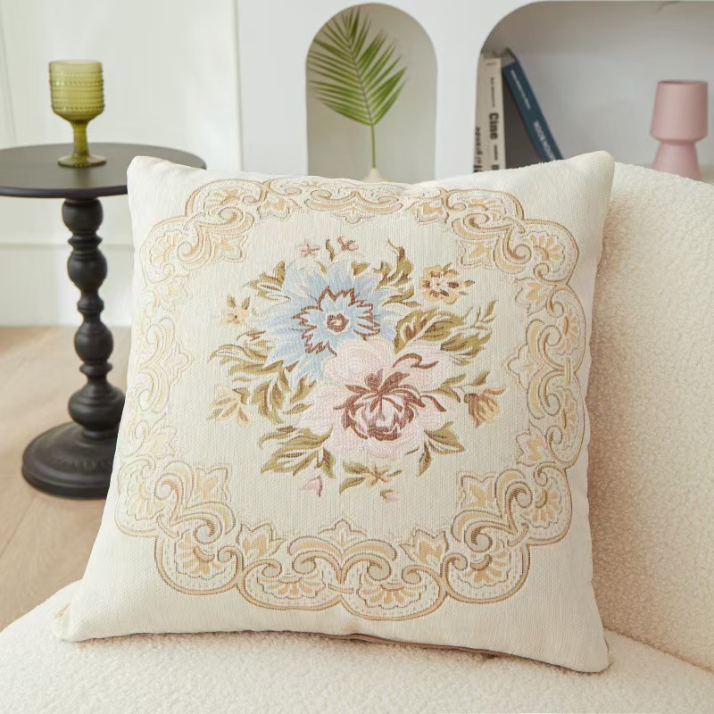 ソファクッション 優美な花刺繍アンティークデザインクッション