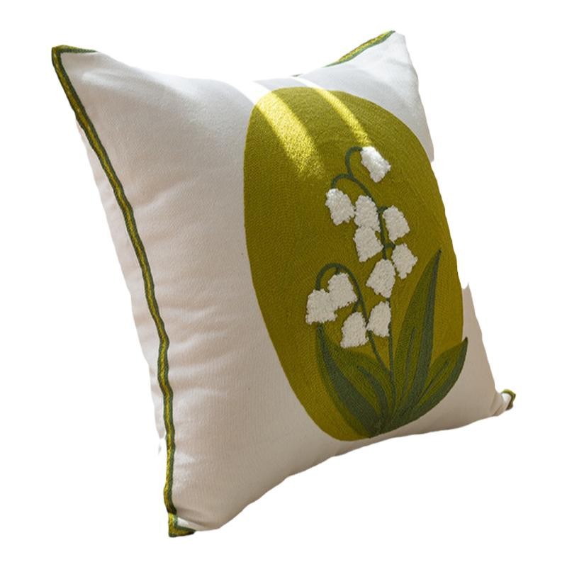 ソファクッション 植物刺繍デザインクッション