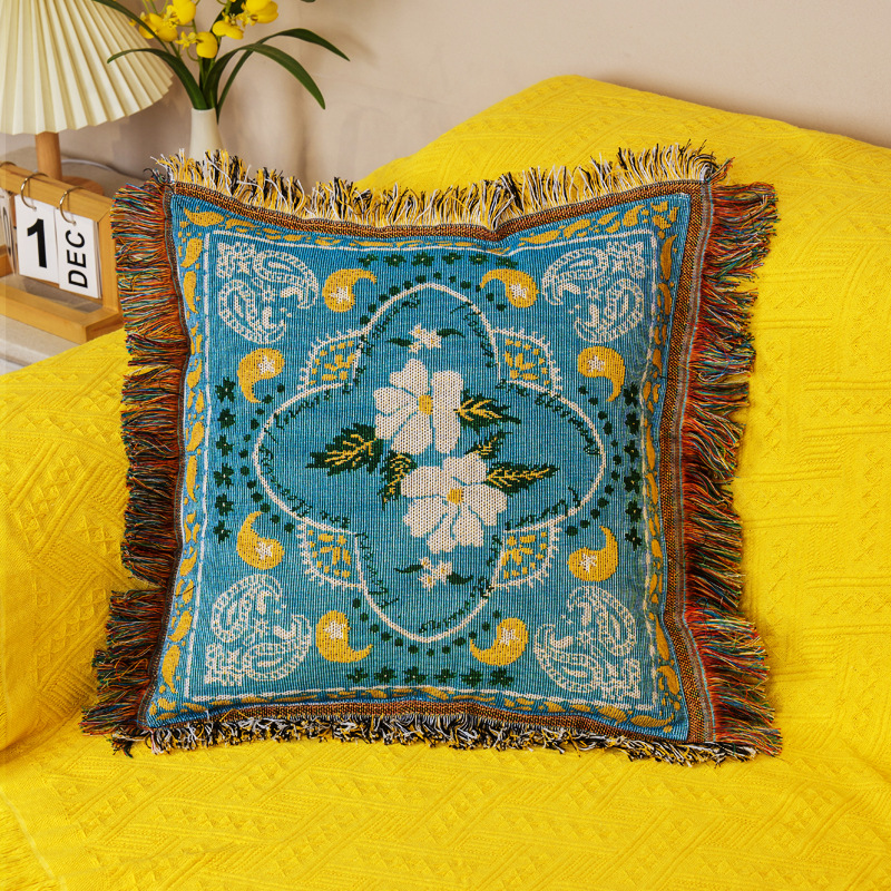ソファクッション 贅沢な刺繍フリンジクッション