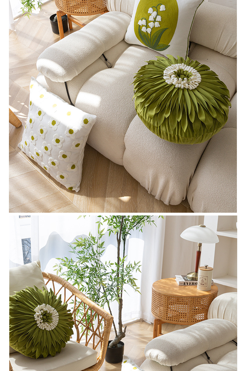 ソファクッション 植物刺繍デザインクッション