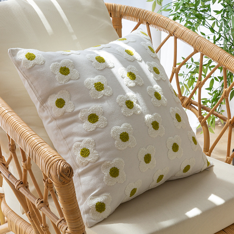 ソファクッション 植物刺繍デザインクッション