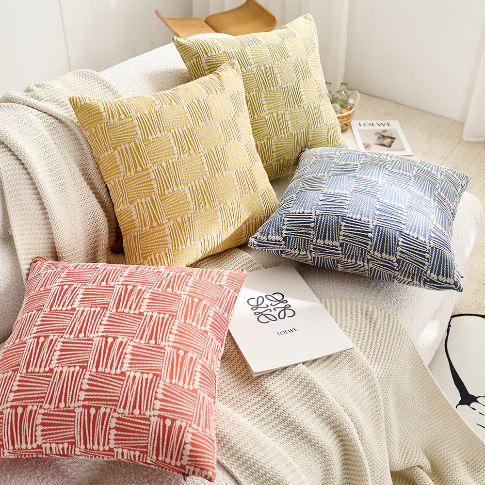  幾何学模様編み込みデザインソファクッション