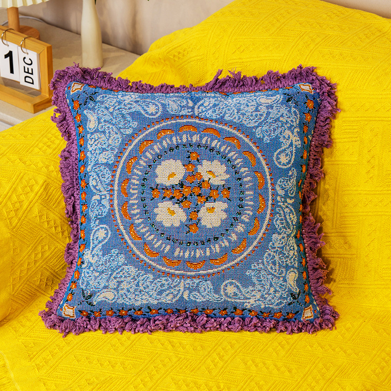ソファクッション 贅沢な刺繍フリンジクッション