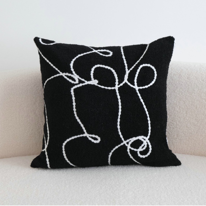 ソファクッション 曲線刺繍アートクッション