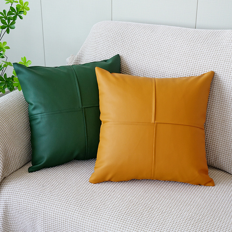 ソファクッション 十字ステッチデザイン本革ソファクッション