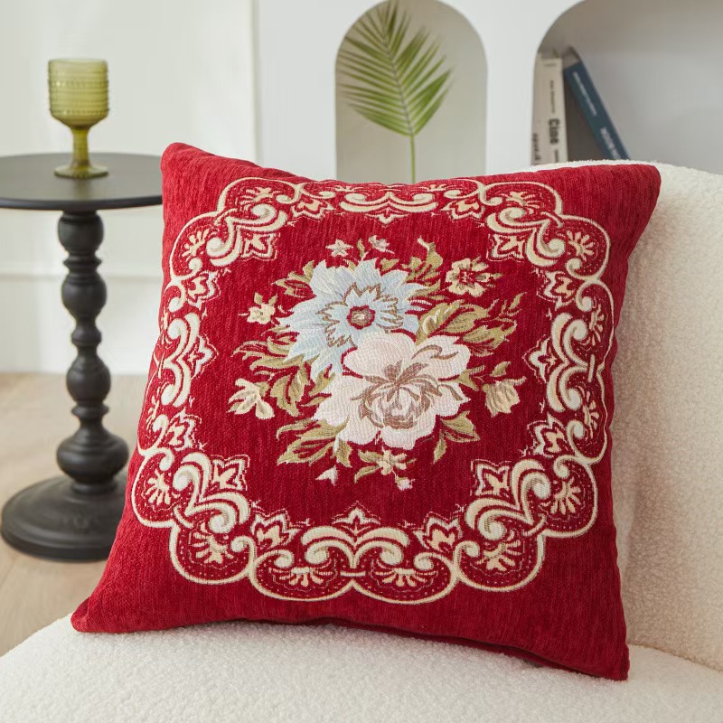 ソファクッション 優美な花刺繍アンティークデザインクッション