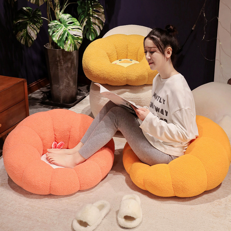 ソファクッション 花びら型動物顔刺繍入りふわもこソファクッション