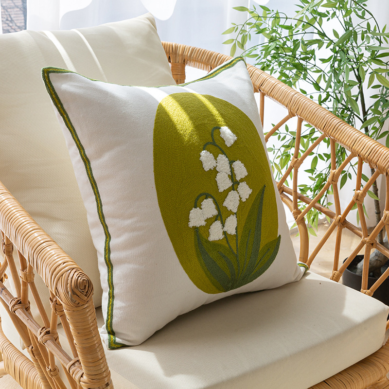 ソファクッション 植物刺繍デザインクッション