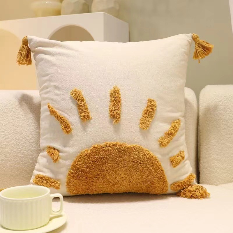 葉とリーフ模様のタッセル付きソファクッション