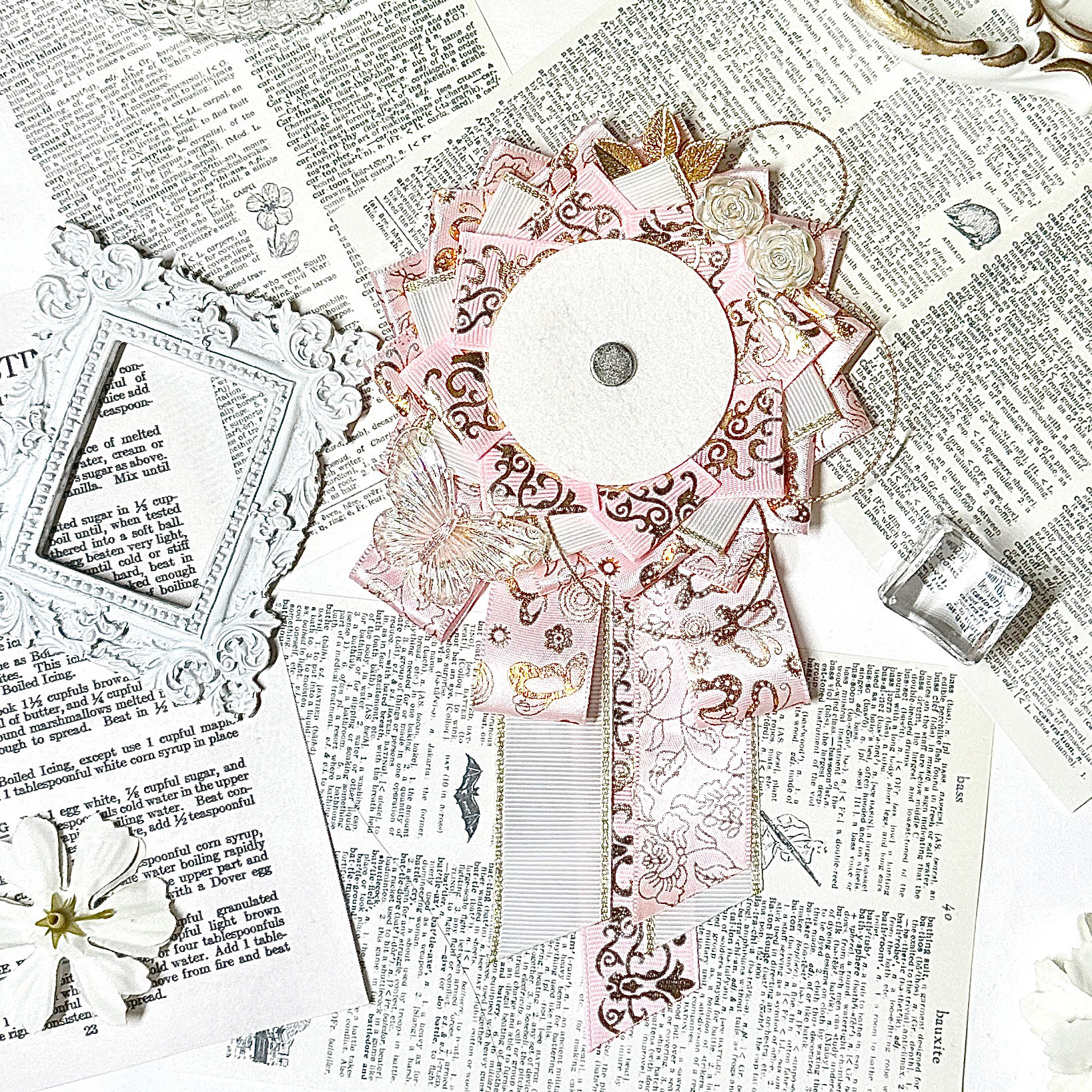 コサージュ ロゼット型リボン花飾り付き晴れの日コサージュ 結婚式