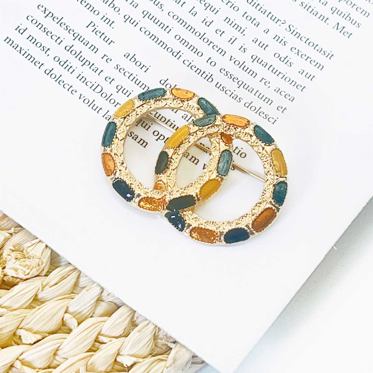 コサージュ 二連リング 宝石モザイクブローチ