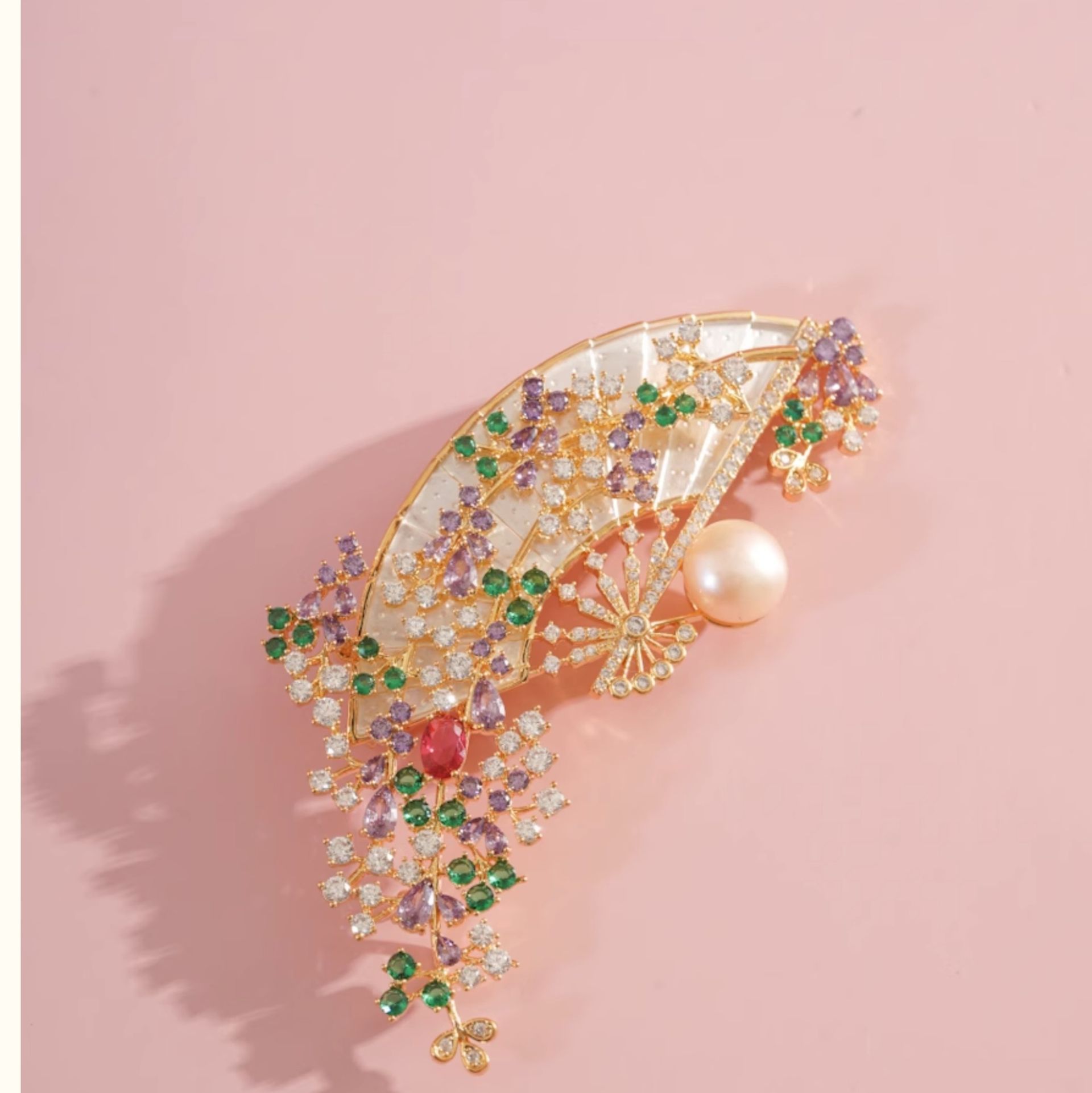 コサージュ 入学式 扇子モチーフ華やか宝石コサージュ