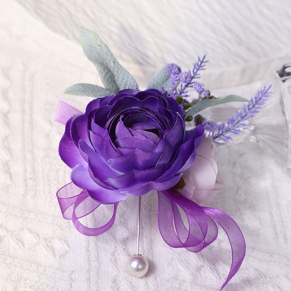 コサージュ 華やか薔薇とパール飾りの手首装着型コサージュ