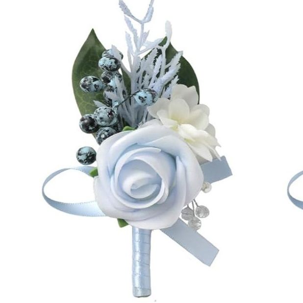 コサージュ結婚式 薔薇と小花のエレガント胸花飾り