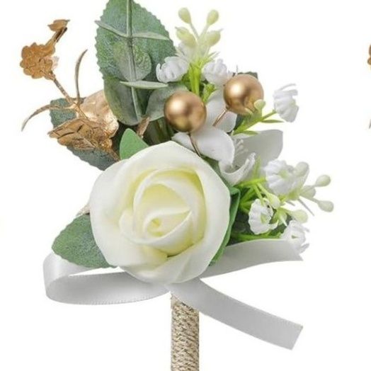 コサージュ結婚式 薔薇と小花のエレガント胸花飾り