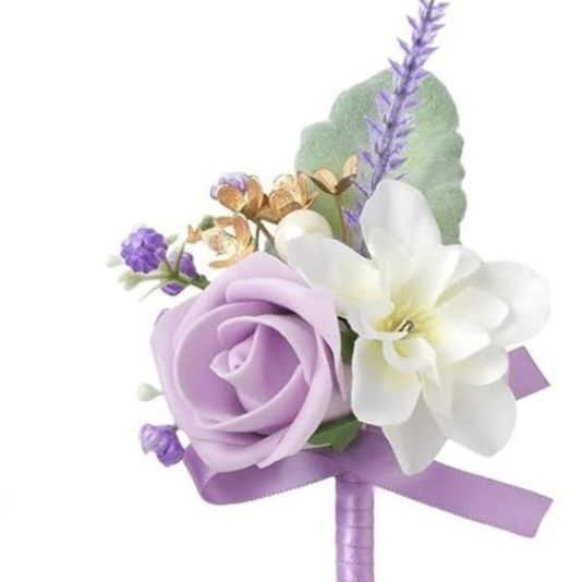 コサージュ結婚式 薔薇と小花のエレガント胸花飾り