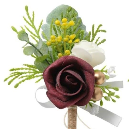 コサージュ結婚式 薔薇と小花のエレガント胸花飾り