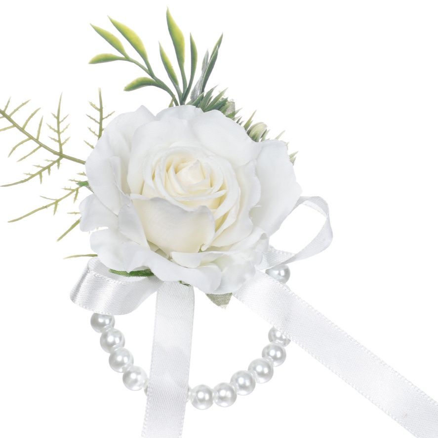 コサージュ 結婚式薔薇と小花の華やかリボンコサージュ