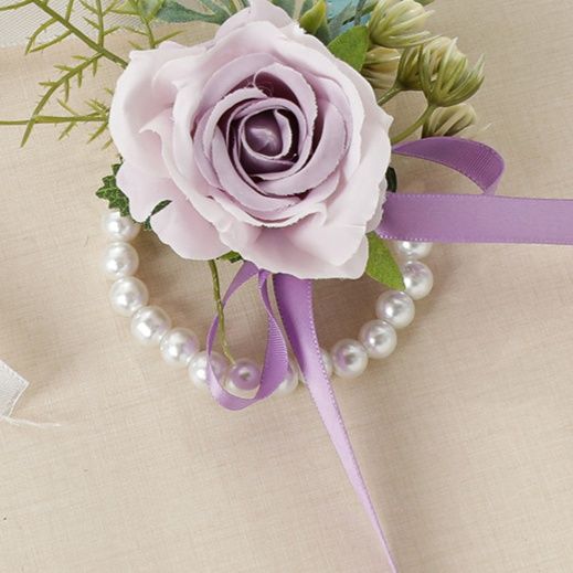 コサージュ 結婚式薔薇と小花の華やかリボンコサージュ
