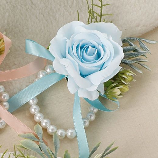 コサージュ 結婚式薔薇と小花の華やかリボンコサージュ