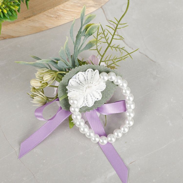 コサージュ 結婚式薔薇と小花の華やかリボンコサージュ