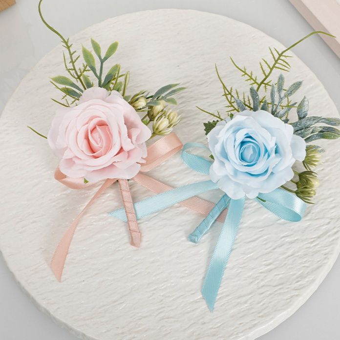 コサージュ 結婚式薔薇と小花の華やかリボンコサージュ