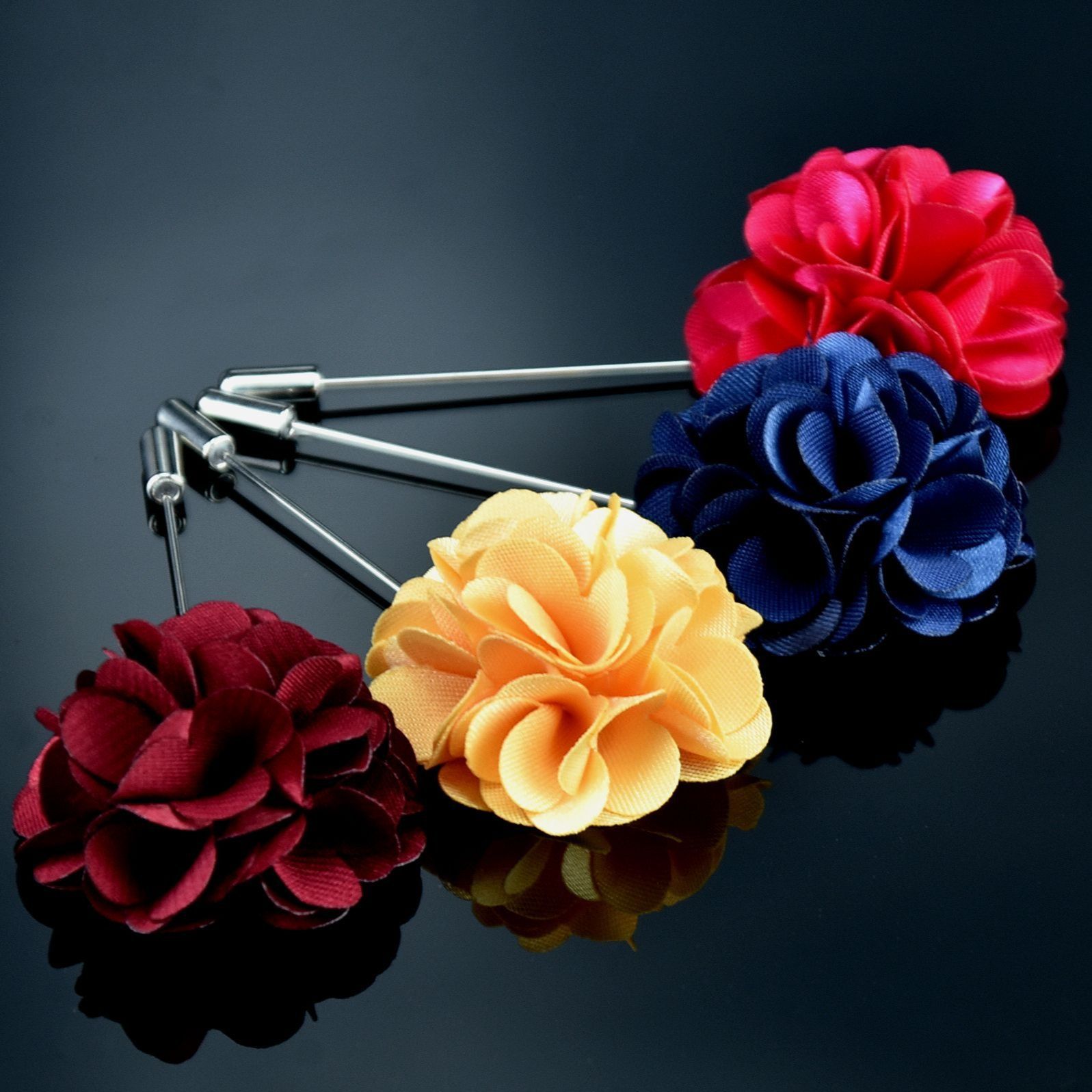 コサージュ結婚式 華やかな立体花モチーフのピンブローチ三色セット