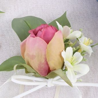 コサージュ 結婚式チューリップと小花の手首用コサージュセット