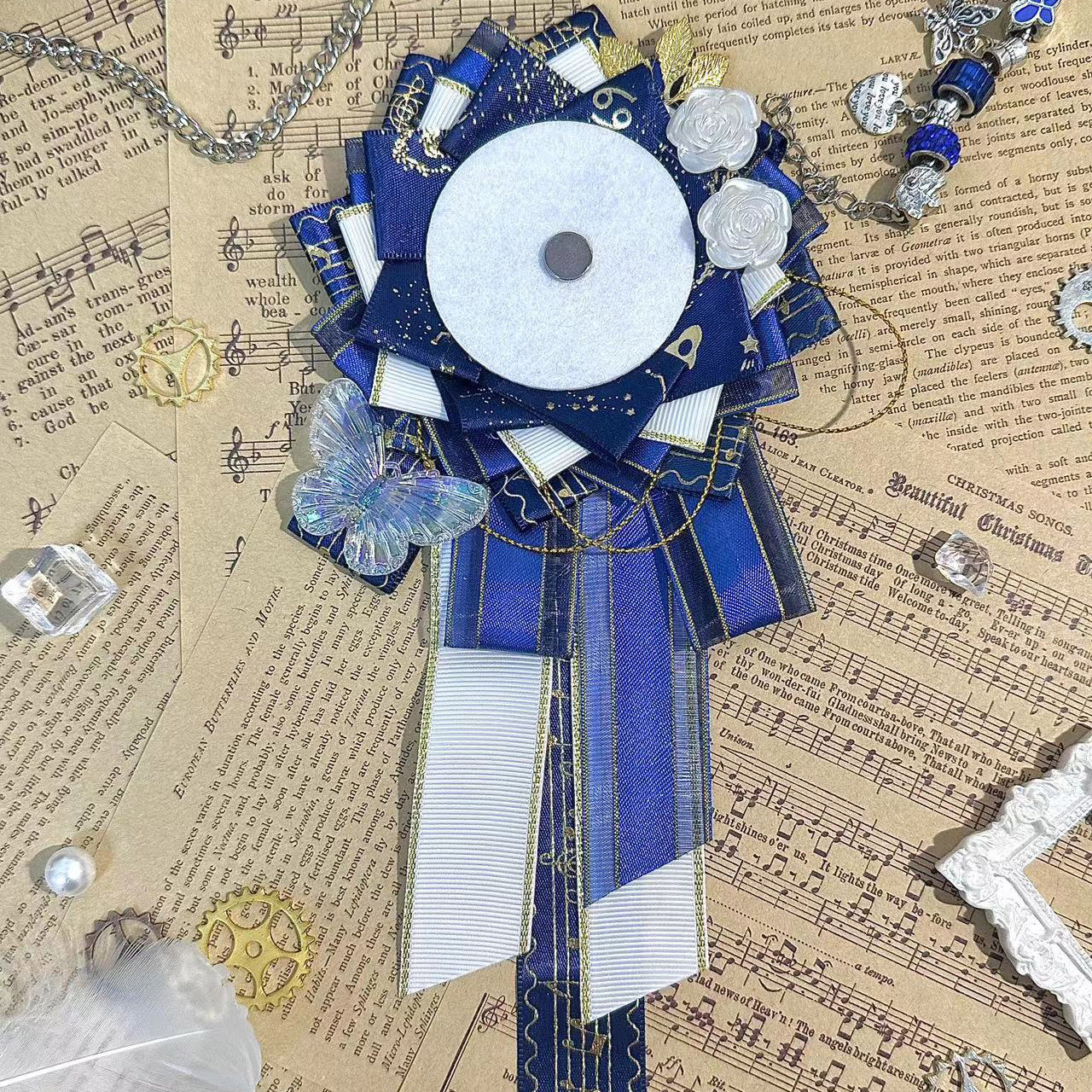 コサージュ ロゼット型リボン花飾り付き晴れの日コサージュ 結婚式