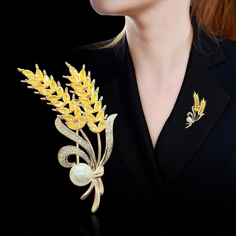 コサージュ 麦の穂とパール飾り付き華やかブローチ