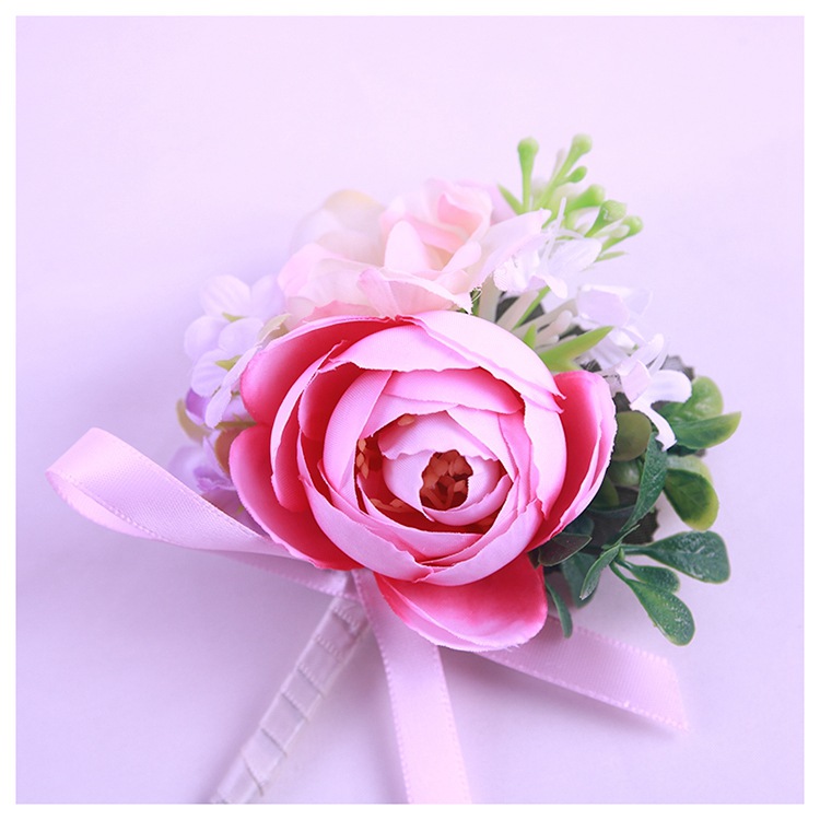 コサージュ 薔薇とかすみ草の上品な花束風コサージュ