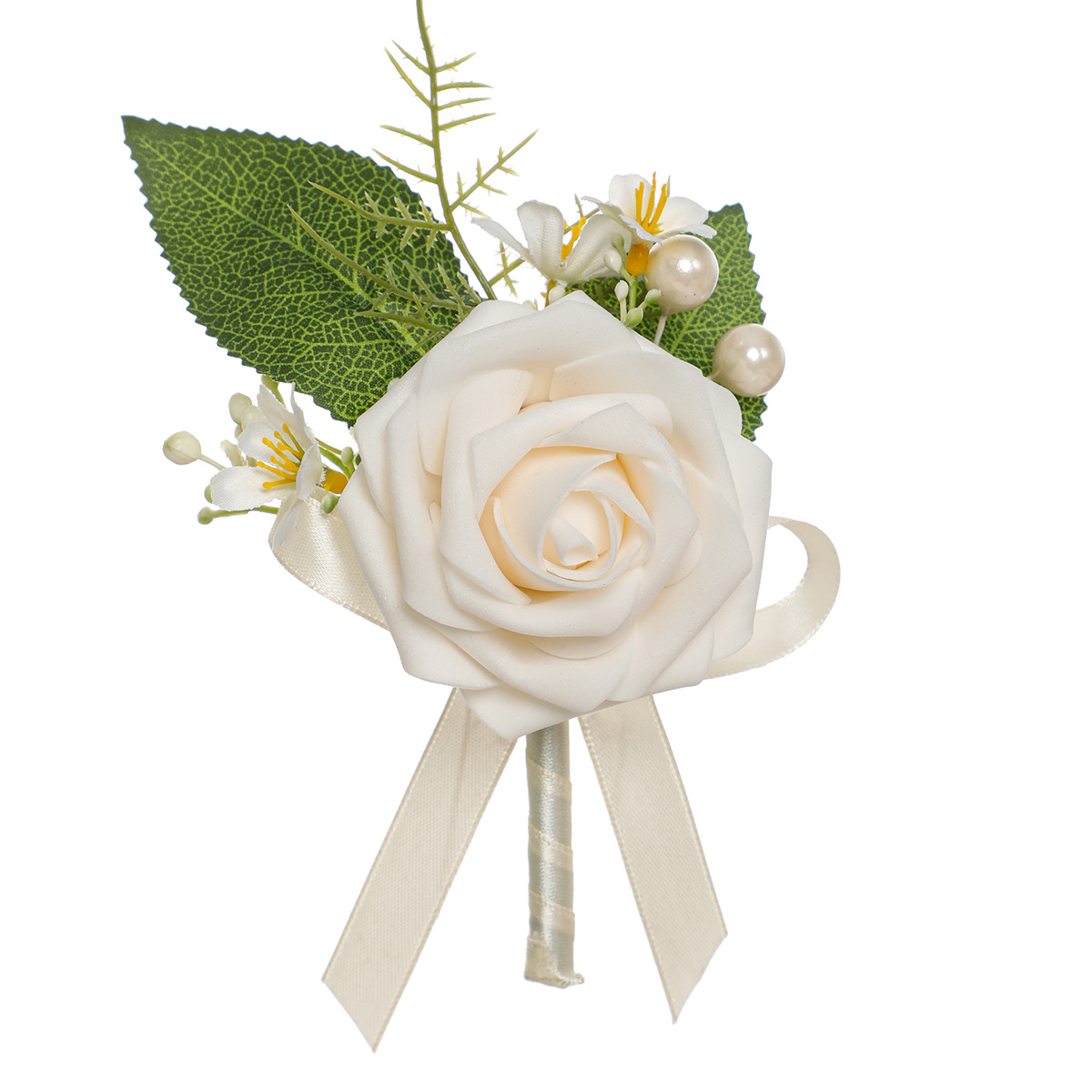 コサージュ 薔薇と小花の上品な胸元飾り