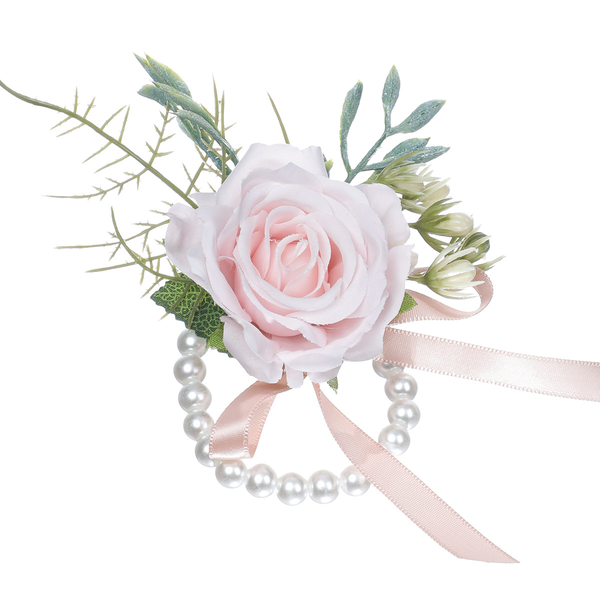 コサージュ 結婚式薔薇と小花の華やかリボンコサージュ