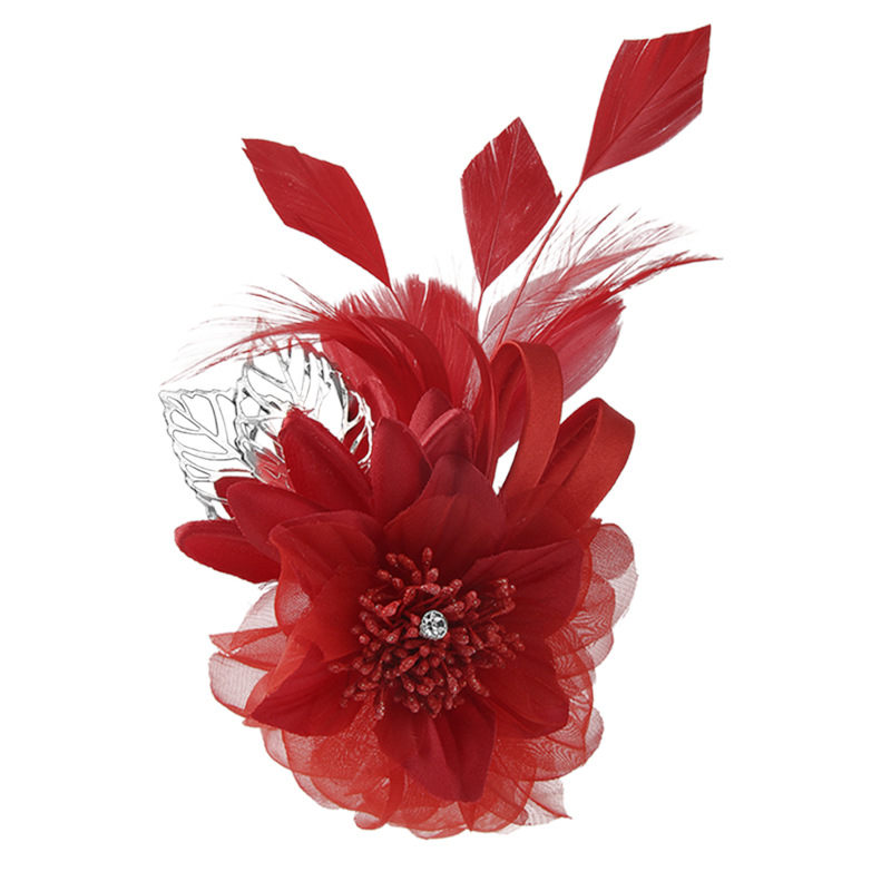 コサージュ 卒業式羽根とリーフ付き華やか立体花コサージュ