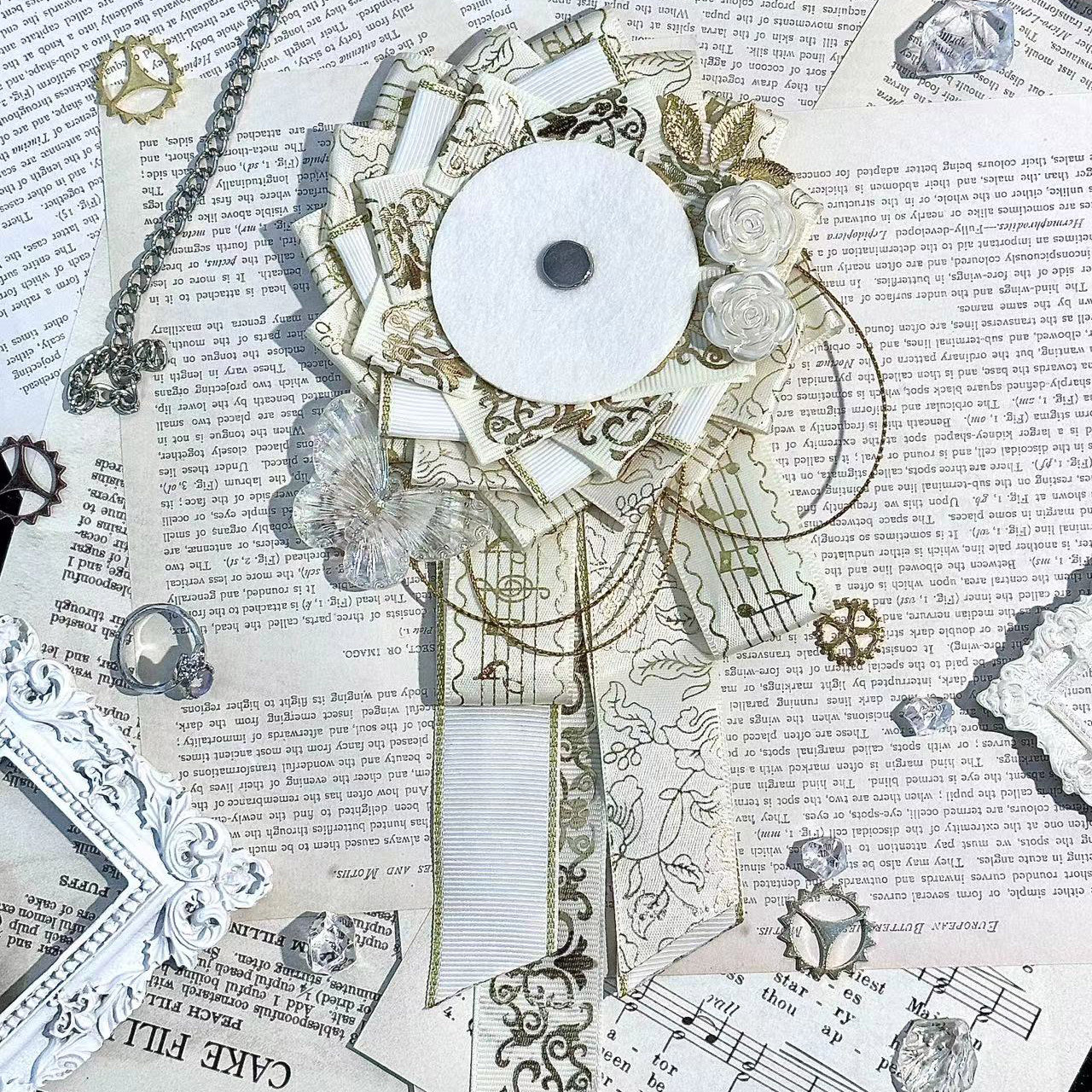 コサージュ ロゼット型リボン花飾り付き晴れの日コサージュ 結婚式