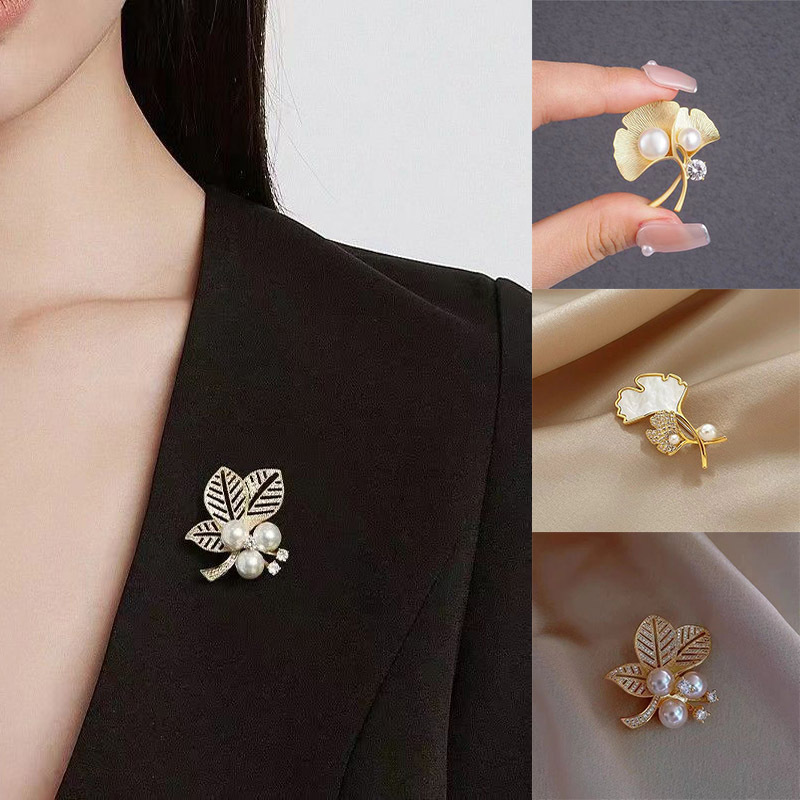 コサージュ 卒業式 真珠と葉模様の上品なブローチピン